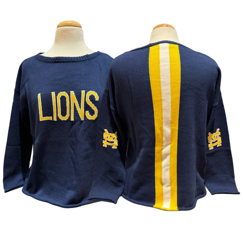 Sweater Vetter Navy Sweater with LIONS and SM on Elbows