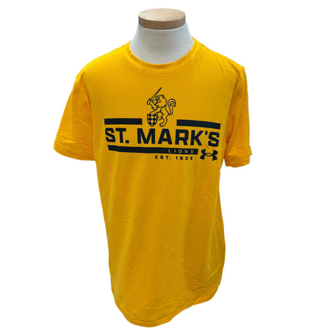 UA Boys' Stretch SS Gold Tee with Lion and Sword