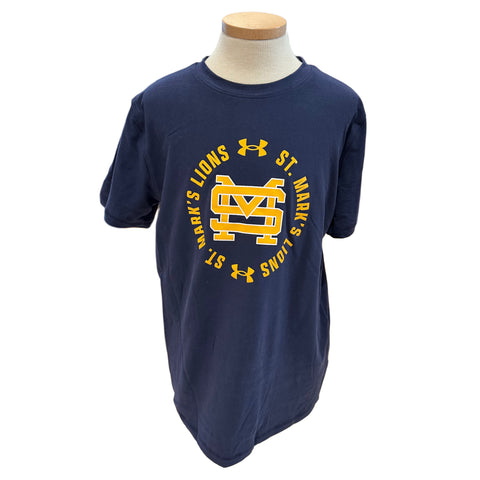 UA Boys' Stretch SS Navy Tee with SM and Circle Logo