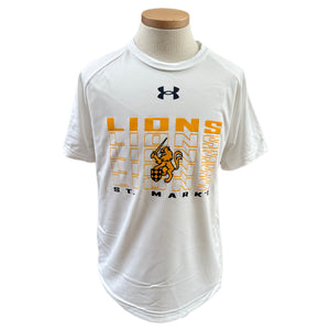 UA Boys' SS Tech Tee White with Repeating LIONS