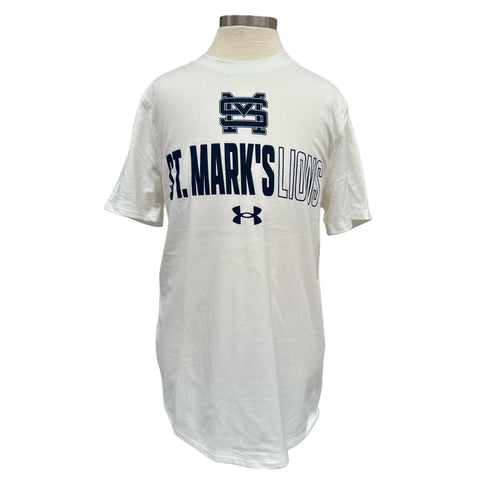 UA Boys' Stretch SS White Tee with LIONS Outlined