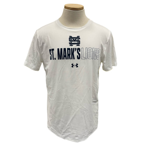 UA Stretch SS White Tee with LIONS Outlined